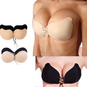 NEW Self Adhesive Strapless, Backless, Reusable Adjust Nude Black Bra Cups